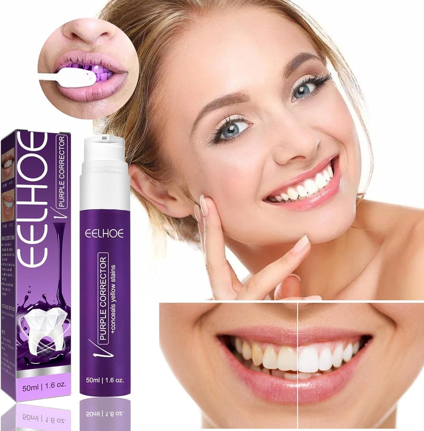 EELHOE Color Corrector Toothpaste 50ml | Purple Whitening Toothpaste for Stain Removal