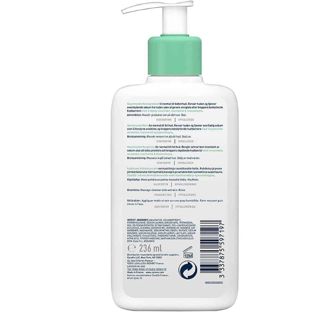 CeraVe Foaming Cleanser – Gentle Face Wash for Normal to Oily Skin